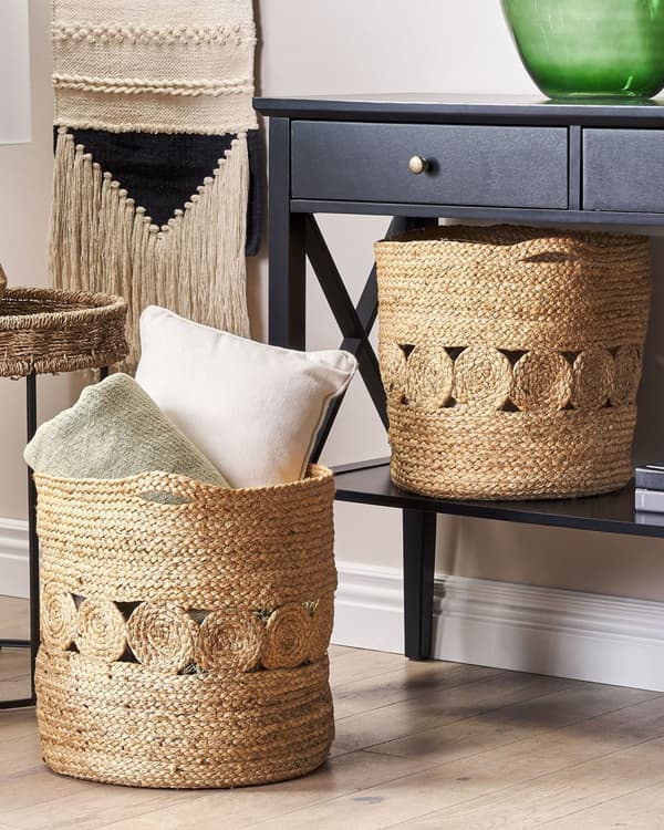 Set med 2 Förvaringskorgar Naturlig Jute 35/37 cm Tvättkorgar Bin Tillbehör Dekoration Boho