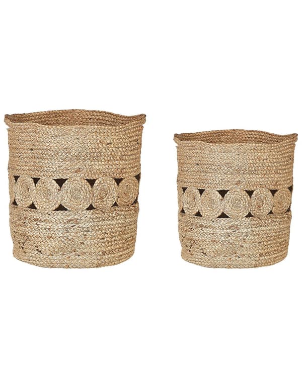 Set med 2 Förvaringskorgar Naturlig Jute 35/37 cm Tvättkorgar Bin Tillbehör Dekoration Boho