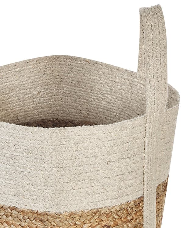 Kurv Hvit Beige Jute ø 35 cm Flettet Skittentøyskurv Oppbevaring Tilbehør Dekorativ