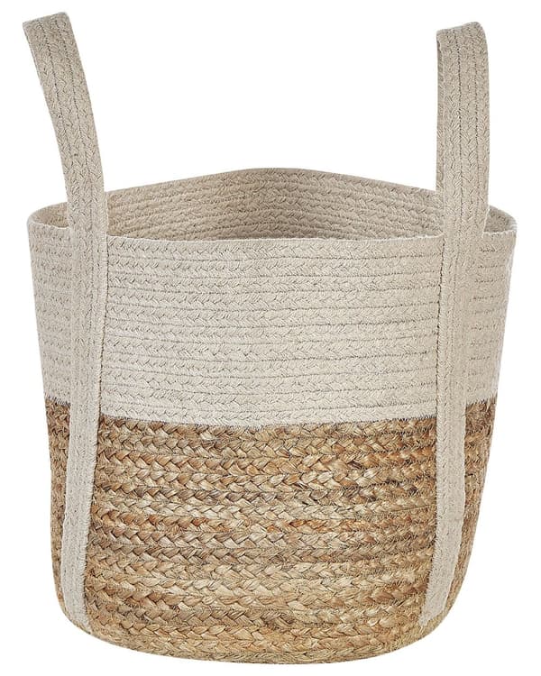 Förvaringskorg Beige Vit Jute Bomull Flätad Tvättkorg Naturliga Material Sovrum Badrum Tvättstuga Boho