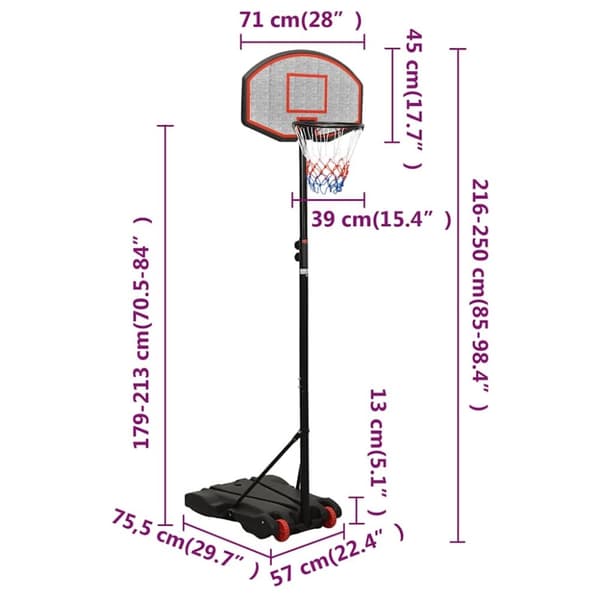 vidaXL Basketkorg med stativ svart 216-250 cm polyeten