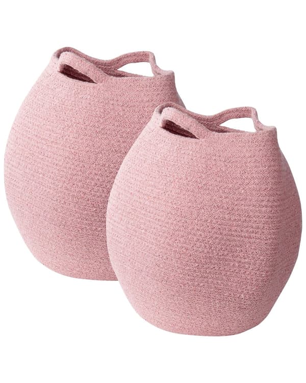 Sæt med 2 Opbevaringskurve Lyserød Bomuld 20 x 30 cm Vasketøjsbeholdere Håndvævede Beholdere