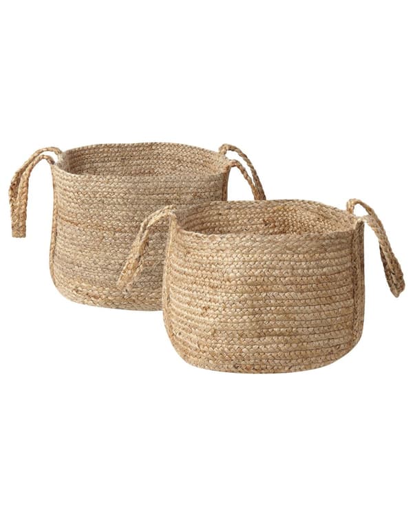 Sæt med 2 Opbevaringskurve Jute Neutral 38 cm Vasketøjsbeholdere Beholdere Boho Stil