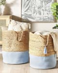 Miniatyrbillede 2 af 7: Sæt med 2 Opbevaringskurve Bomuld Jute Blå og Naturlig 50 cm Vasketøjsbeholdere Boho Stil