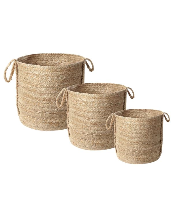 Sæt med 3 Opbevaringskurve Jute Neutral 30 cm Vasketøjsbeholdere Beholdere Boho Stil