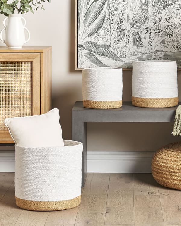 Kori valkoinen beige puuvilla juutti pyöreä 3 kpl käsintehty boho moderni