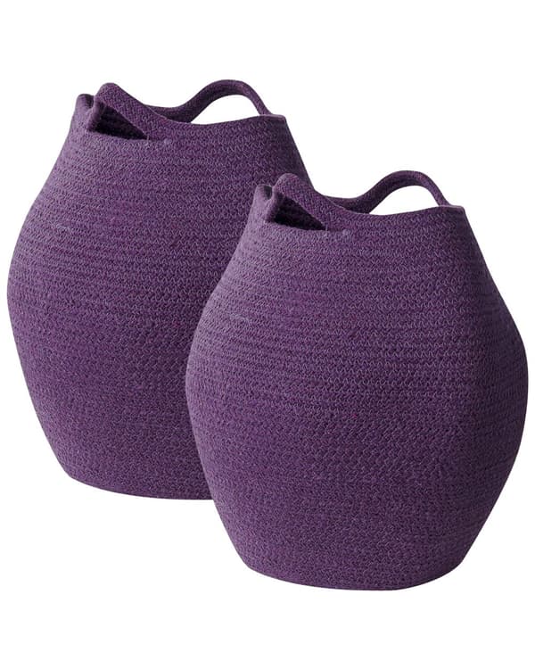 Kori violetti 30 x 30 x 30 cm puuvilla kahvoilla 2 kpl pyöreä käsintehty moderni boho