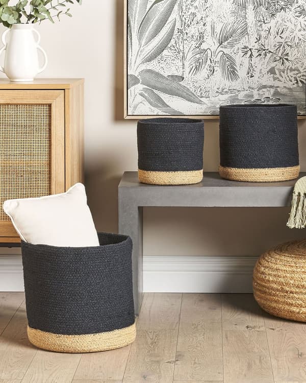 Kori musta beige puuvilla juutti pyöreä 3 kpl käsintehty boho moderni