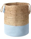 Pikkukuva 4 / 7: Kori beige vaaleansininen 50 x 50 x 50 cm juutti puuvilla pyöreä 2 kpl kahvoilla käsintehty boho rustiikkinen