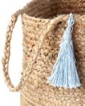 Pikkukuva 6 / 7: Kori beige vaaleansininen 50 x 50 x 50 cm juutti puuvilla pyöreä 2 kpl kahvoilla käsintehty boho rustiikkinen