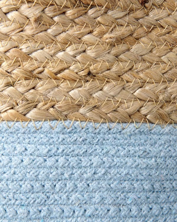 Kori beige vaaleansininen 50 x 50 x 50 cm juutti puuvilla pyöreä 2 kpl kahvoilla käsintehty boho rustiikkinen