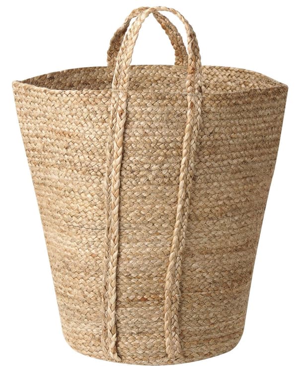 Kori luonnonväri 30 x 50 x 30 cm juutti pyöreä 2 kpl kahvoilla käsintehty boho rustiikkinen