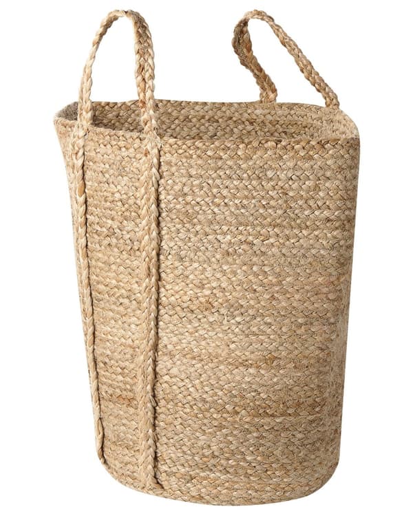 Kori luonnonväri 30 x 50 x 30 cm juutti pyöreä 2 kpl kahvoilla käsintehty boho rustiikkinen