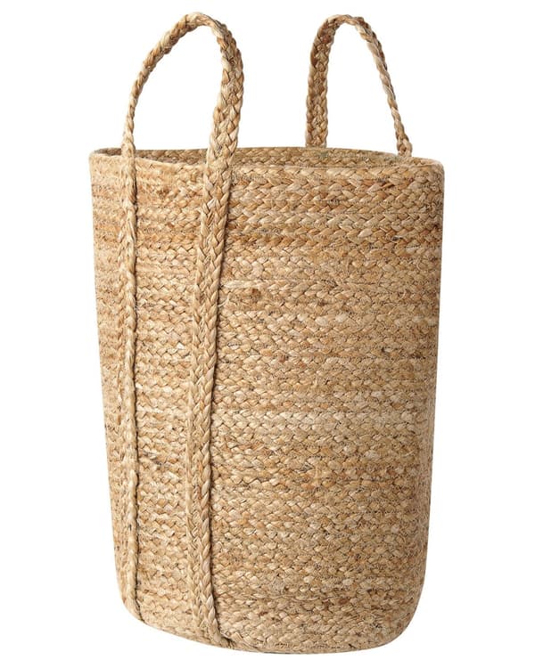 Kori luonnonväri 30 x 50 x 30 cm juutti pyöreä 2 kpl kahvoilla käsintehty boho rustiikkinen