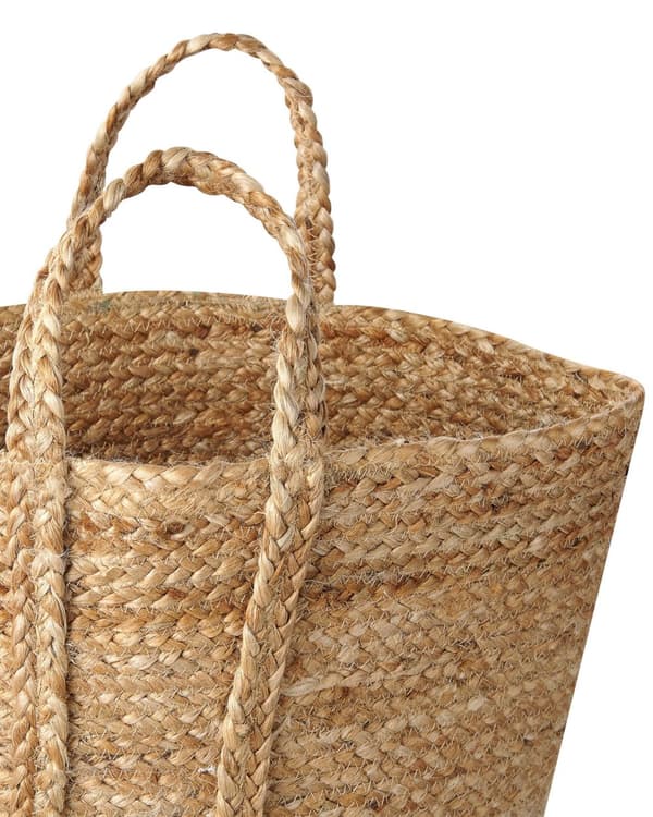 Kori luonnonväri 30 x 50 x 30 cm juutti pyöreä 2 kpl kahvoilla käsintehty boho rustiikkinen