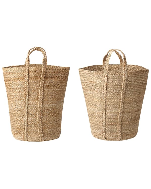 Kori luonnonväri 30 x 50 x 30 cm juutti pyöreä 2 kpl kahvoilla käsintehty boho rustiikkinen