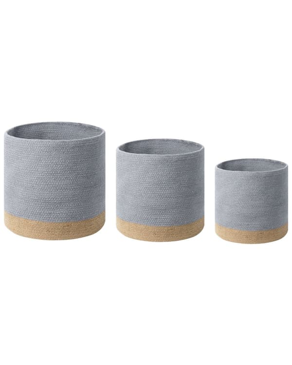 Sett med 3 kurver Beige Grå Bomull Jute Flettet Oppbevaring Tilbehør Dekorativ Korg Skittentøyskurv Boho