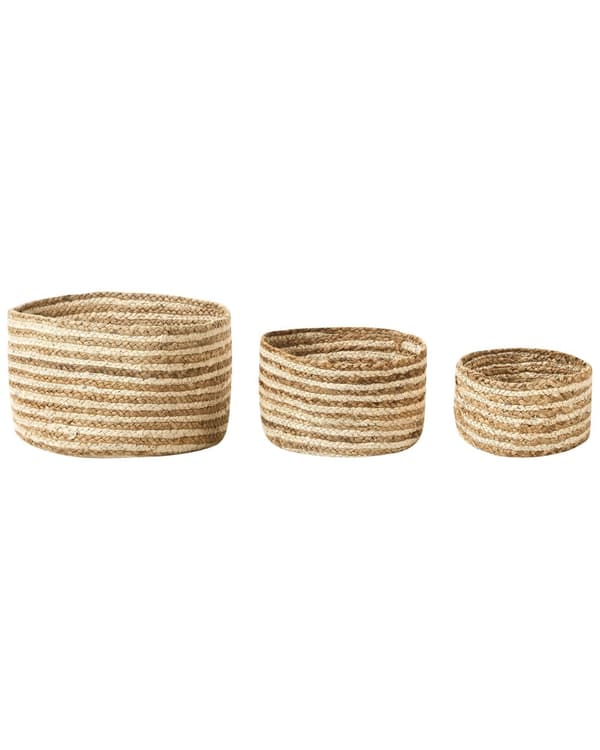 Set med 3 Förvaringslådor Naturlig Beige Jute 13/14/20 cm Höjd Tvättkorg Skräpkorg Tillbehör Dekoration Bohemisk