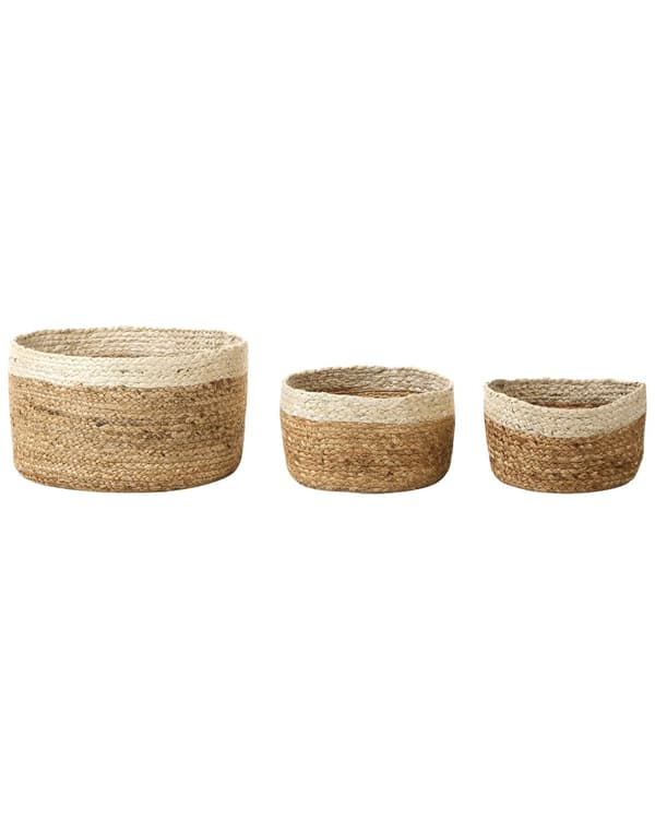 Set med 3 Förvaringslådor Naturlig Beige Jute 13/14/18 cm Höjd Tvättkorg Skräpkorg Tillbehör Dekoration Bohemisk