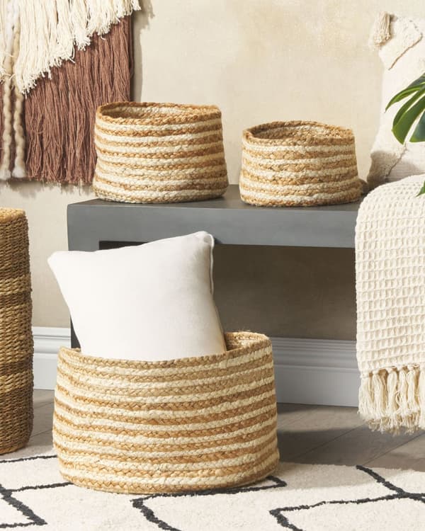 Sett med 3 Oppbevaringskurver Kurver Naturlig Beige Jute 13/14/20 cm Høyde Tilbehør Boho