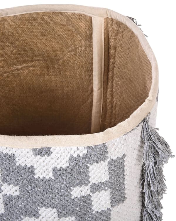 Sett med 2 kurver Off White Grå Bomull Oppbevaring Tilbehør Dekorativ Korg Skittentøyskurv Boho