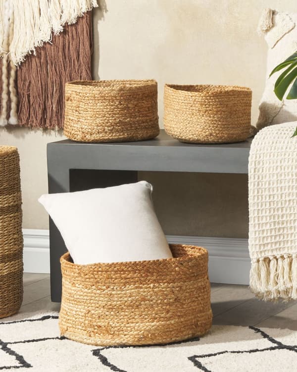 Sett med 3 Oppbevaringskurver Kurver Naturlig Beige Jute 12/16/21 cm Høyde Tilbehør Boho