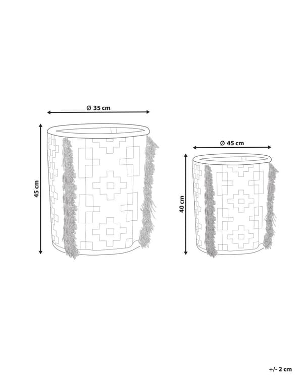 Set med 2 Förvaringslådor Off-White och Grå Bomull 40/45 cm Höjd Tvättkorgar Skräpkorgar Tillbehör Dekoration Bohemisk