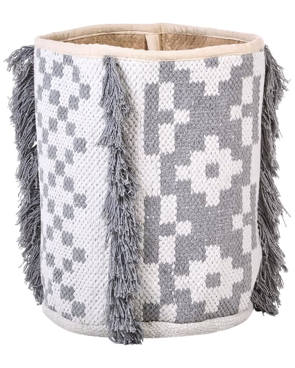 Set med 2 Förvaringslådor Off-White och Grå Bomull 40/45 cm Höjd Tvättkorgar Skräpkorgar Tillbehör Dekoration Bohemisk
