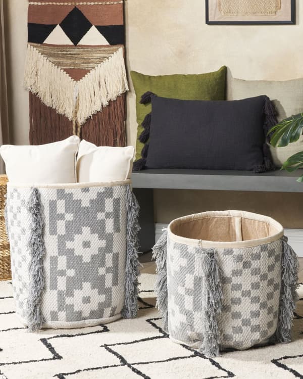 Set med 2 Förvaringslådor Off-White och Grå Bomull 40/45 cm Höjd Tvättkorgar Skräpkorgar Tillbehör Dekoration Bohemisk