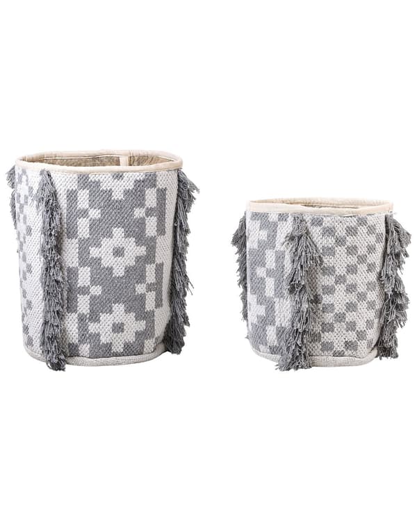 Set med 2 Förvaringslådor Off-White och Grå Bomull 40/45 cm Höjd Tvättkorgar Skräpkorgar Tillbehör Dekoration Bohemisk