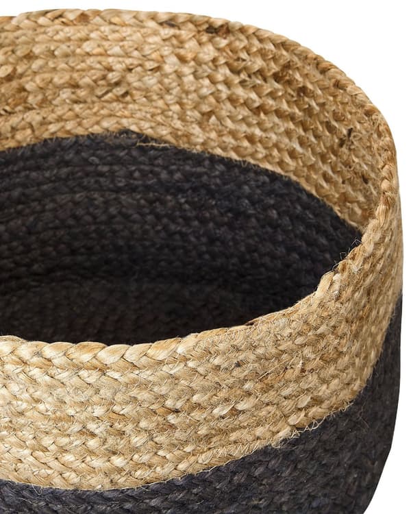Set med 3 Förvaringslådor Naturlig Svart Jute 13/15/25 cm Höjd Tvättkorg Skräpkorg Tillbehör Dekoration Bohemisk