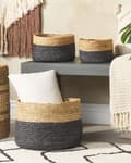 Miniatyrbild 2 av 9: Set med 3 Förvaringslådor Naturlig Svart Jute 13/15/25 cm Höjd Tvättkorg Skräpkorg Tillbehör Dekoration Bohemisk