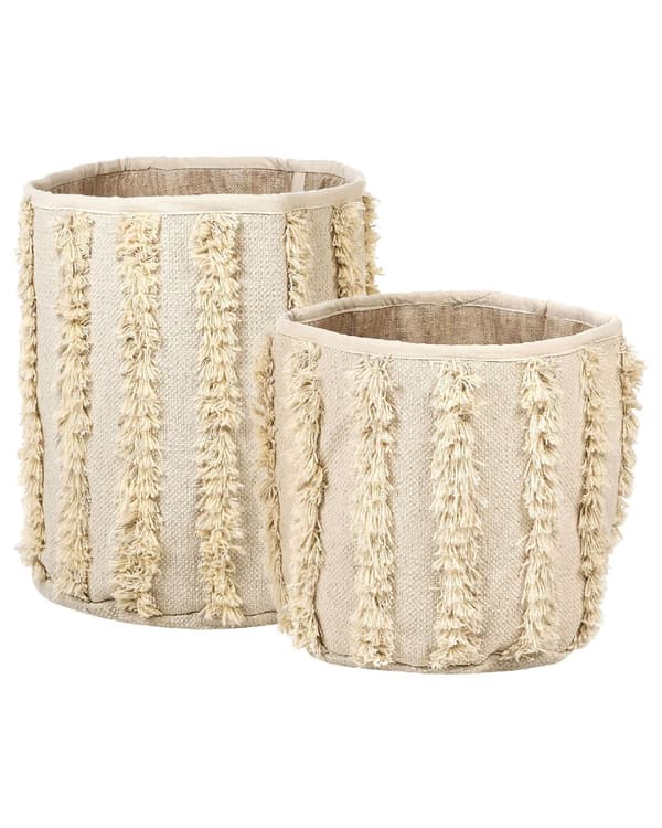 Set med 2 Förvaringslådor Beige Bomull 40/45 cm Höjd Tvättkorgar Skräpkorgar Tillbehör Dekoration Bohemisk