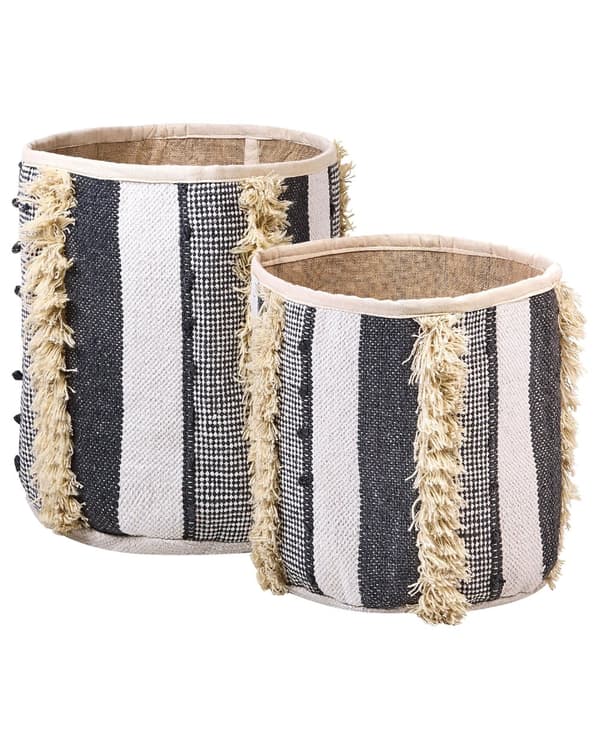 Set med 2 Förvaringslådor Beige och Grå Bomull 40/45 cm Höjd Tvättkorgar Skräpkorgar Tillbehör Dekoration Bohemisk