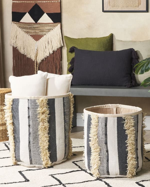 Kori beige harmaa 2 kpl puuvilla villa hapsut pyöreä kevyt setti käsintehty boho rustiikkinen