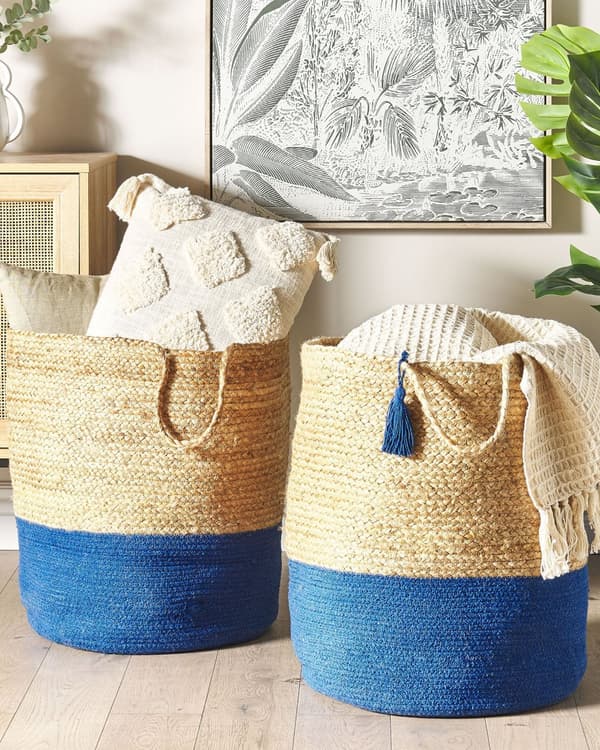 Set med 2 Förvaringskorgar Bomull Jute Marinblå och Naturlig 50 cm Tvättkorgar Bohemiska