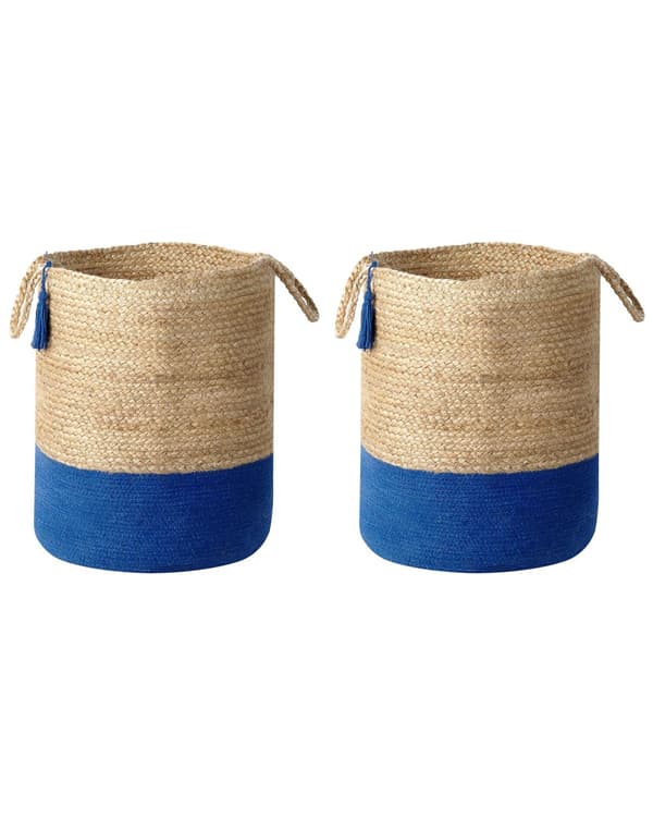 Set med 2 Förvaringskorgar Bomull Jute Marinblå och Naturlig 50 cm Tvättkorgar Bohemiska