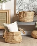 Miniatyrbild 2 av 6: Set med 2 Förvaringskorgar Jute Natur 38 cm Tvättkorgar Bohemiska