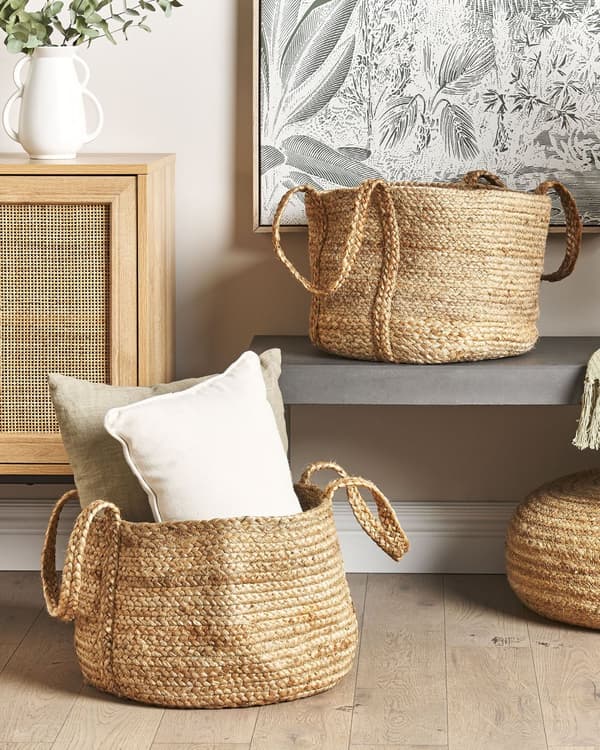 Set med 2 Förvaringskorgar Jute Natur 38 cm Tvättkorgar Bohemiska