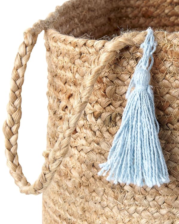 Set med 2 Förvaringskorgar Bomull Jute Blå och Naturlig 50 cm Tvättkorgar Bohemiska