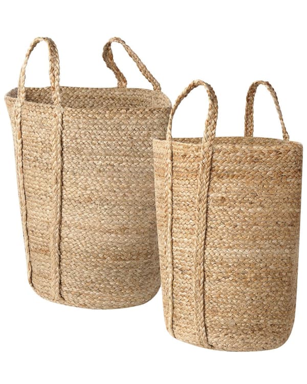 Set med 2 Förvaringskorgar Jute Natur 30 cm Tvättkorgar Bohemiska