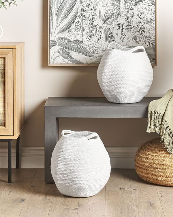 Set med 2 Förvaringskorgar Off-White Bomull 20 x 30 cm Handvävda Tvättkorgar