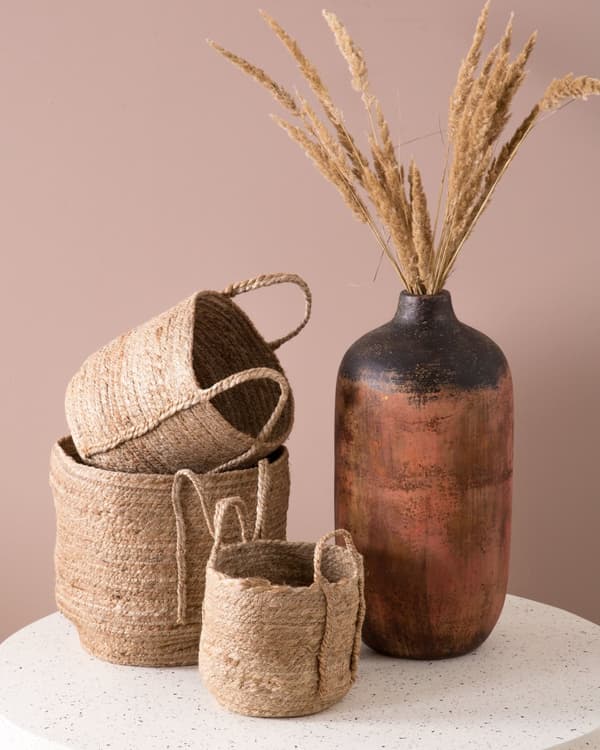 Set med 3 Förvaringskorgar Jute Naturlig 30 cm Tvättkorgar Bohemiska