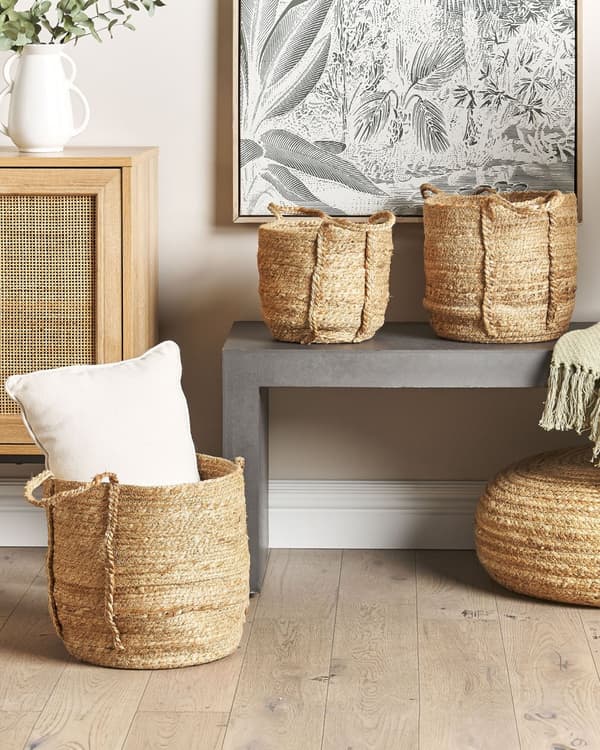 Set med 3 Förvaringskorgar Jute Naturlig 30 cm Tvättkorgar Bohemiska