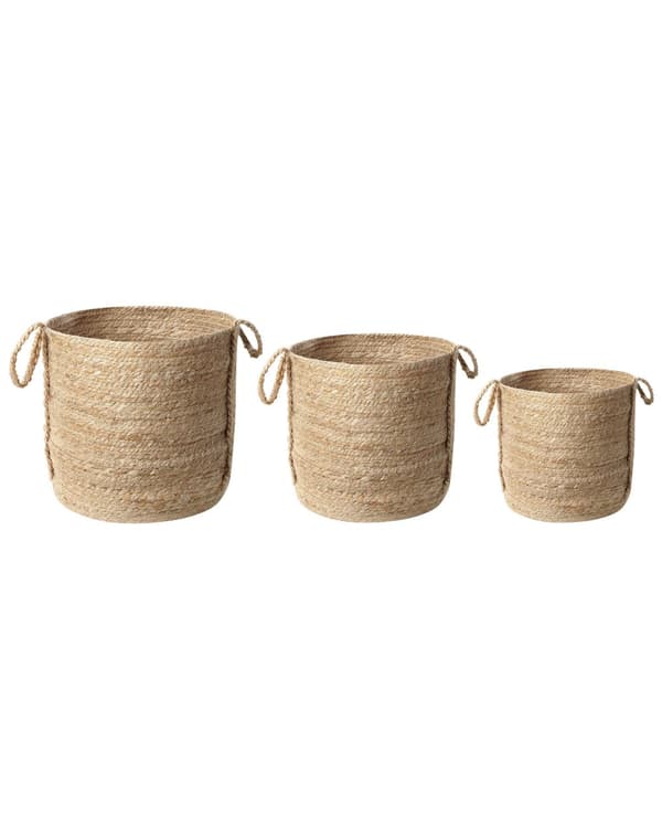 Set med 3 Förvaringskorgar Jute Naturlig 30 cm Tvättkorgar Bohemiska