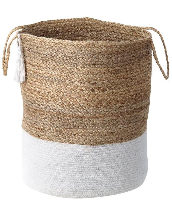 Set med 2 Förvaringskorgar Bomull Jute Vit och Naturlig 50 cm Tvättkorgar Bohemiska