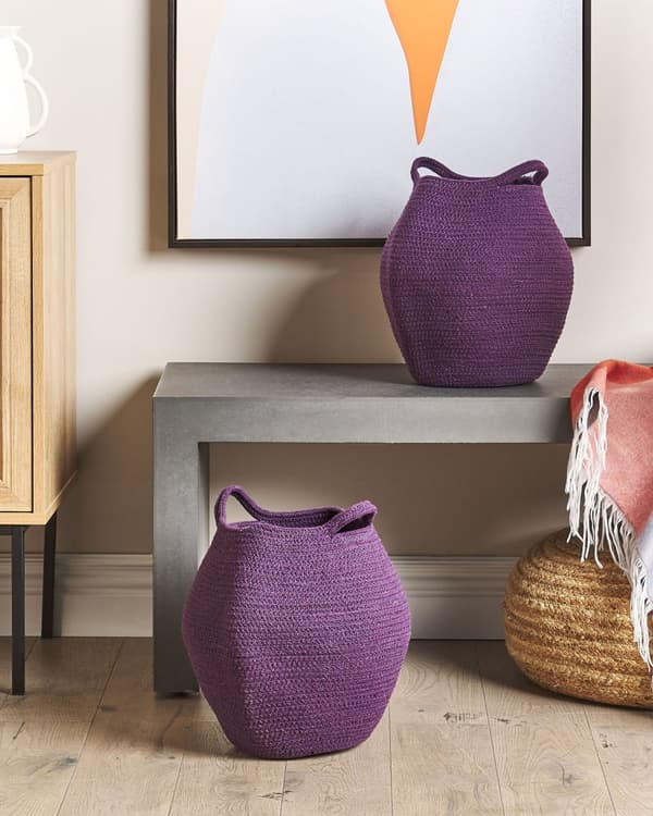 Set med 2 Förvaringskorgar Lila Bomull 20 x 30 cm Handvävda Tvättkorgar