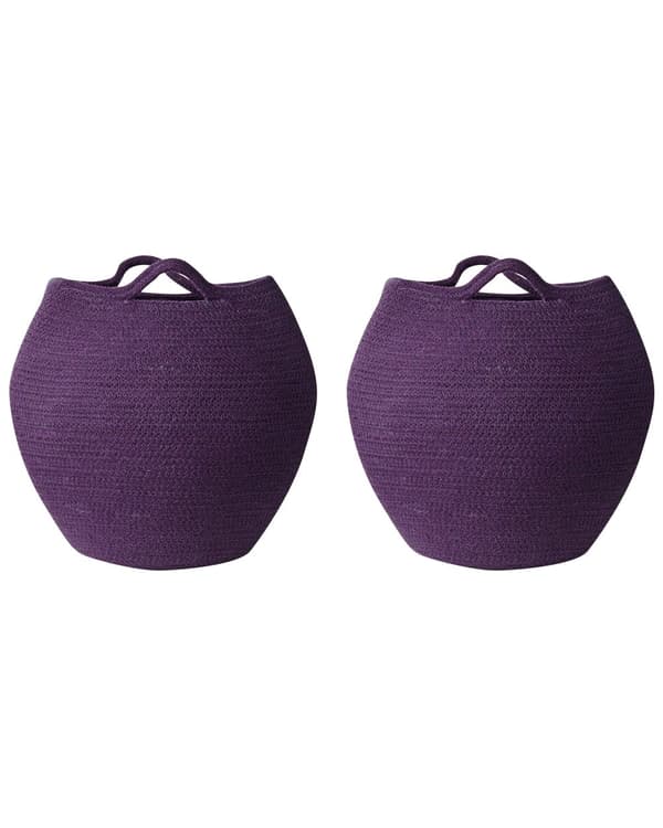 Set med 2 Förvaringskorgar Lila Bomull 20 x 30 cm Handvävda Tvättkorgar