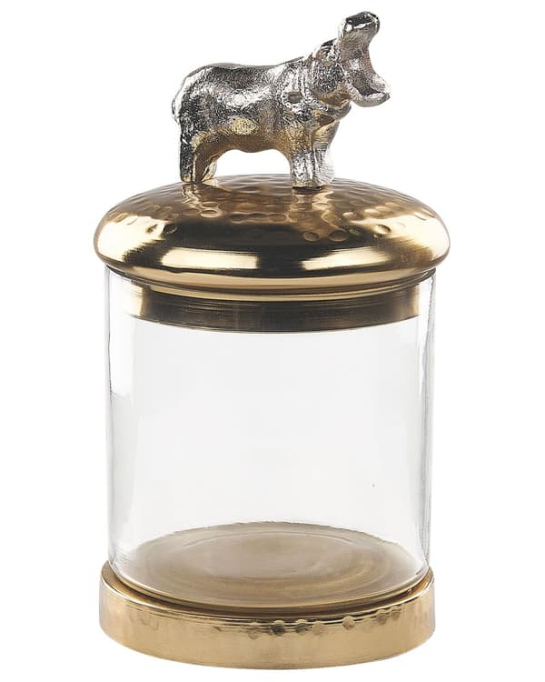 Set med 2 Dekorativa Behållare Guld och Silver Aluminiumburkar Djurmotiv Lock Genomskinliga Hall Vardagsrum Kök