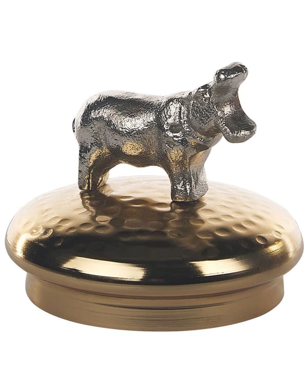 Set med 2 Dekorativa Behållare Guld och Silver Aluminiumburkar Djurmotiv Lock Genomskinliga Hall Vardagsrum Kök